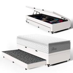 Cama Box Baú com Colchão de Molas Ensacadas Pillow Top Flora + Auxilia