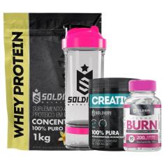 kit: whey 60% + Creatina Pote + Femme + Coqueteleira 700ml (Pro Rosa)-Unissex