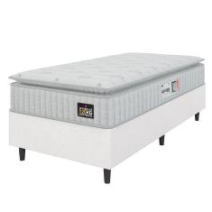 Cama Box Colchão Solteiro Espuma D33 Vangogh Pillow Top 88x188x67cm Linho Branco Hellen Branco