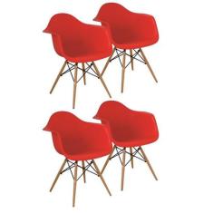 Kit 4 Cadeiras Charles Eames Eiffel Design Wood Com Braços - Vermelha