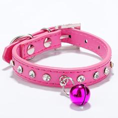 Coleira De Gato Com Sinos Coleira De Gato De Couro PU Incrustada De Strass Coleira De Gato Personalizada Ajustável Coleira De Segurança De Gato,rosa,S 27-33cm