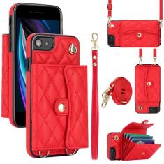 Capa carteira para iPhone 7/8/iPhone SE 2022/2020 com 4 pontos de cartão, capa flip de couro transversal com bloqueio RFID, capa de telefone com suporte de fivela magnética, alça de pulso à prova de