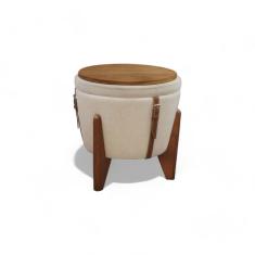 Puff Banqueta Fênix Baú Mesa Design Moderno Bege Claro