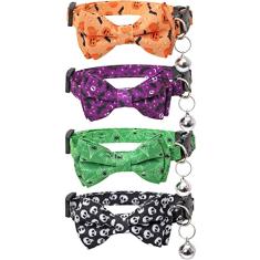 Coleira de gato de Halloween Breakaway com gravata borboleta fofa e sino para segurança ajustável de gatinho