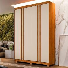 Guarda-Roupa Casal Singapura 4 Portas 3 Gavetas Ripado Cinamomo/Off White - Pnr Móveis