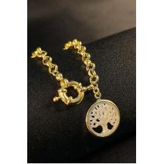 Pulseira Dourada Com Pingente árvore Da Vida Banhado Em Ouro 18k - Flo