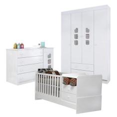Quarto de Bebê Lívia com Berço Multifuncional Selena Branco Brilho - P