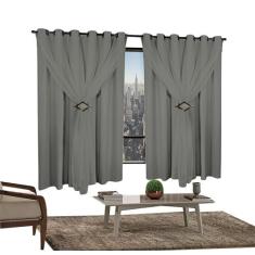 Cortina Corta Luz 2,00m X 1,60m 100% Blackout Com Voil Cinza Para Sala