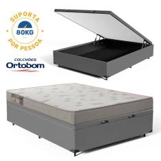 Cama Box Baú com Colchão de Espuma Ortobom Light Liso Viúva 128cm