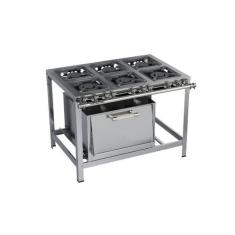Fogão Industrial 6 Bocas 30x30 com Forno Aço Inox Metalmaq, Gás Natura