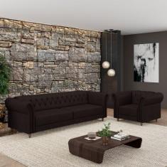 Conjunto Sala de Estar 1 Sofá Living 220cm e 1 Poltrona Stanford Chest