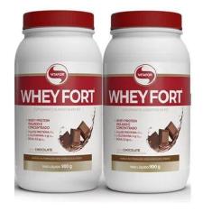 Kit com 2 whey fort vitafor 900gr whey protein sabor chocolate