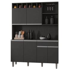 Kit Cozinha Compacta 130cm Com 6 Portas 1 Gaveta  Alice Cinza Escuro - AJL Móveis