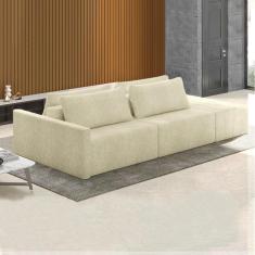 Sofá Ilha Modulado Milos 252cm Puff Lateral Bouclê Off White G33 - Gran Belo