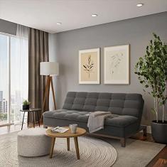 Sofá-Cama 3 Lugares Casal Premium Winner Base e Pés de Madeira Suede Cinza