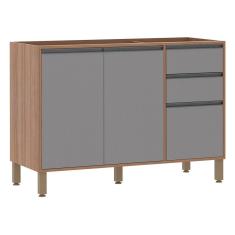 Balcão de Cozinha Para Pia Sem Tampo 120 cm 2 Portas de abrir 3 Gavetas Isa Luciane Móveis