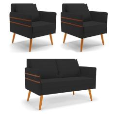 Kit 01 Namoradeira 02 Lugares E 02 Poltronas Preto Castanho