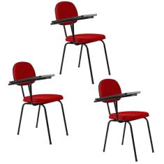 Kit 3 Cadeiras Universitárias Secretária sem Porta Livros Ecoflex Vermelho