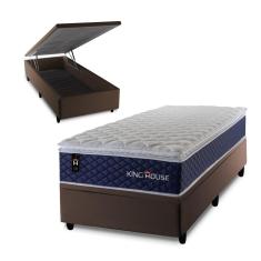 Conjunto Box Baú Lagras Azul 96x203x73 c/ Molas Ensacadas