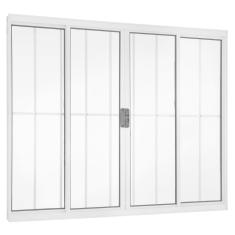 Janela de Correr 4 Folhas com Grade Central Branco 100x200cm Ecosul Esquadrisul