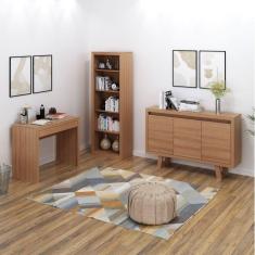 Conjunto Home Office 3 Peças 1 Escrivaninha com Estante e 1 Balcão Tecno Mobili Amendoa