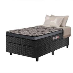 Cama Box Solteiro Conjugada Molas Ensacadas Delta 88x188x60cm Cinza-Preto Hellen
