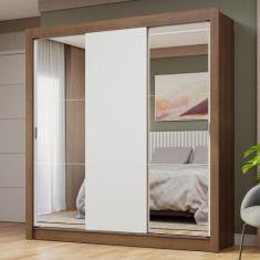 Guarda-Roupa Casal 3 Portas de Correr com Espelhos Nobre Madesa, Rusti
