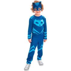 Fantasia PJ Masks Menino Gato Connor Infantil Longa Com Máscara Disney