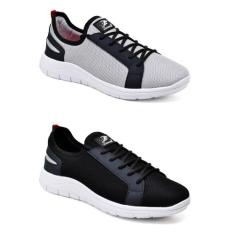 Kit 2 Pares de Tenis Casual Masculino Caminhada - REF, Preto, Chumbo, 