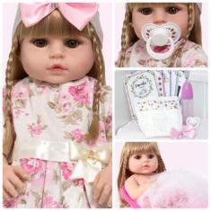 Boneca Reborn Barata Loira 100% Vinil Siliconado Acessórios - Cegonha 