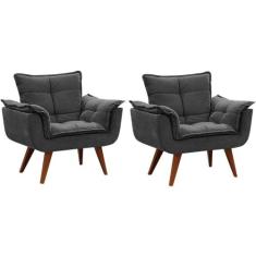 Kit 2 Poltronas Opalla Suede Pés Palito Grafitte - MOVEIS ÁGUIAS 