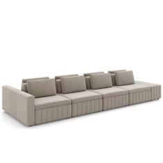 Sofá Ilha e Puff Sala Living 505cm Siesta M22 Veludo Bege - Mpozenato,