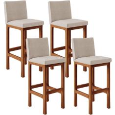 Kit 04 Banquetas Altas Para Cozinha Sala de Jantar Fixa Alya L02 Linho Bege - Lyam Decor