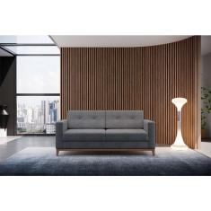 Sofá 2 Lugares Living Pés e Base em Madeira Linho Cotton Cinza