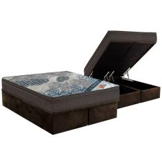 Cama Box Baú Queen: Colchão Molas Ortobom SuperPocket Fort Tech ISO + Base CRC Suede Brown(158x198)