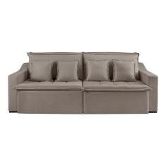 Sofá 3 Lugares 214cm Retrátil E Reclinável Amy Veludo Bege Natural