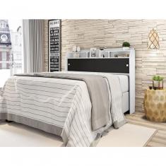 Cabeceira Para Cama Box Casal Elisa Casal MDF MDP 138 cm Branco Branco-preto Framar Móveis