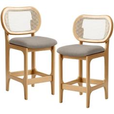 Kit 2 Banquetas Baixa Bar Cozinha Sala De Jantar Betta L02 Mel Tela Linho Bege - Lyam Decor