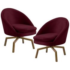 Kit 2 Poltronas Decorativas Giratórias Base Ka Madeira Rafa Veludo C-278 Marsala - Domi