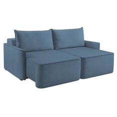 Sofá 3 Lugares Retrátil Moon Linho Azul 220 cm - Modern