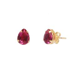 Brinco Delicado Pedra Gota Pequeno Pink Folheado A Ouro 18K