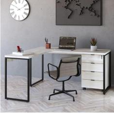 Escrivaninha Mesa Escritório em L Estilo Industrial 150x150cm com Gave