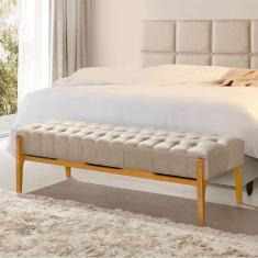 Recamier Base em Madeira Puerto 1,50m Capitonê Linho Bege