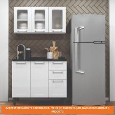 Cozinha completa de Aço com Armário Aéreo Triplo e Balcão de Cozinha 3 Portas Multipla Bertolini Branco