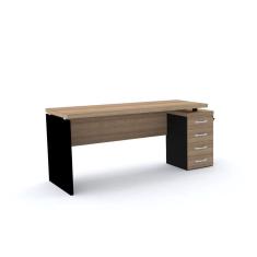 Mesa Pé Painel com Gaveteiro 4 Gavetas PE40 em MDP 164 x 60 cm Cor Noce Naturalle Base Preta