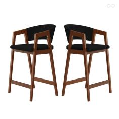 Kit 2 Banquetas Alta de Madeira Maciça Pinhão Ravena com Encosto Suede Preto CCS