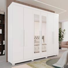 Guarda-roupa Casal 6 Portas 3 Gavetas com Espelho com Pés Roma Espresso Móveis Branco
