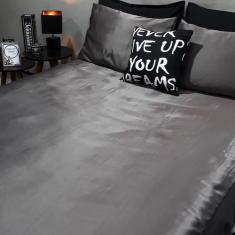 Lençol Elástico Casal Super King 4 Un Cetim Grafite Decor - Casa Da Fa