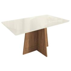 Mesa de Sala Jantar Lótus c/ Tampo Madeirado c/ Vidro 160x90cm Freijó/Off White - Kappesberg