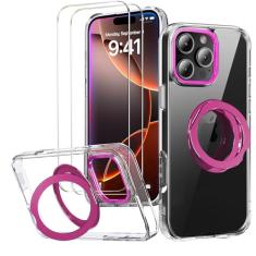 Capa para iPhone 16 Pro Max com suporte invisível, compatível com MagSafe [não amarelo] com 2 películas protetoras de tela, proteção de nível militar, capa transparente para iPhone 16 Pro Max de 6,9